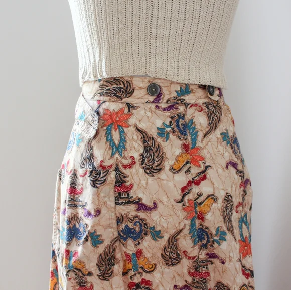 SOLD - Vintage 1970s Tan Paisley and Floral Print Wrap Midi Skirt - Picture 8 of 9